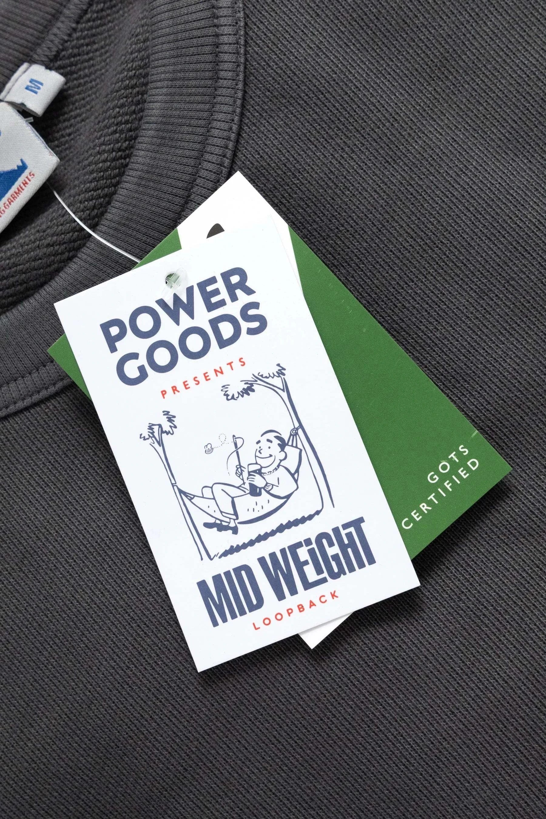 Power Goods Loopback Crewneck in Washed Black organic cotton sweatshirt with elasticated cuffs and crewneck collar