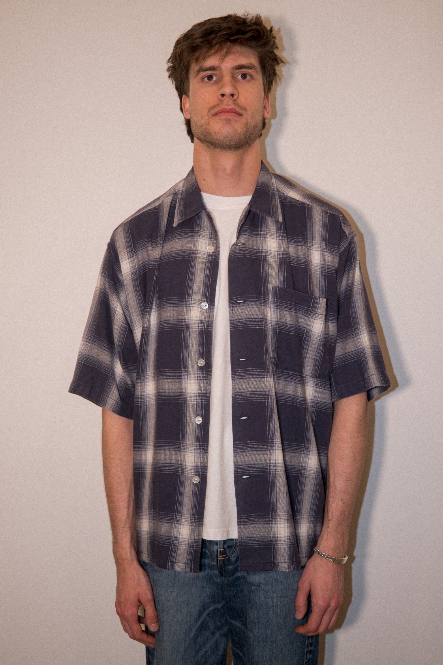 Nautica Japan Ombre Bleached Short Sleeve Shirt in Navy