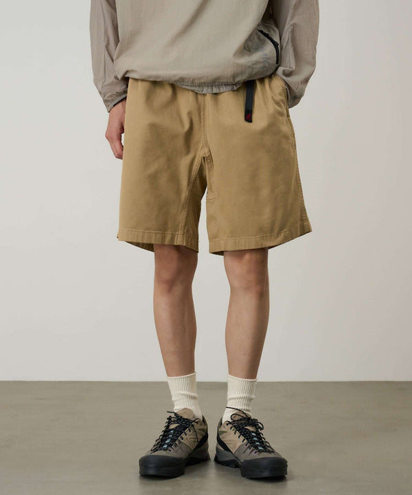 Gramicci G Short in chino with elastic waistband, organic cotton twill, and integrated nylon cinch belt