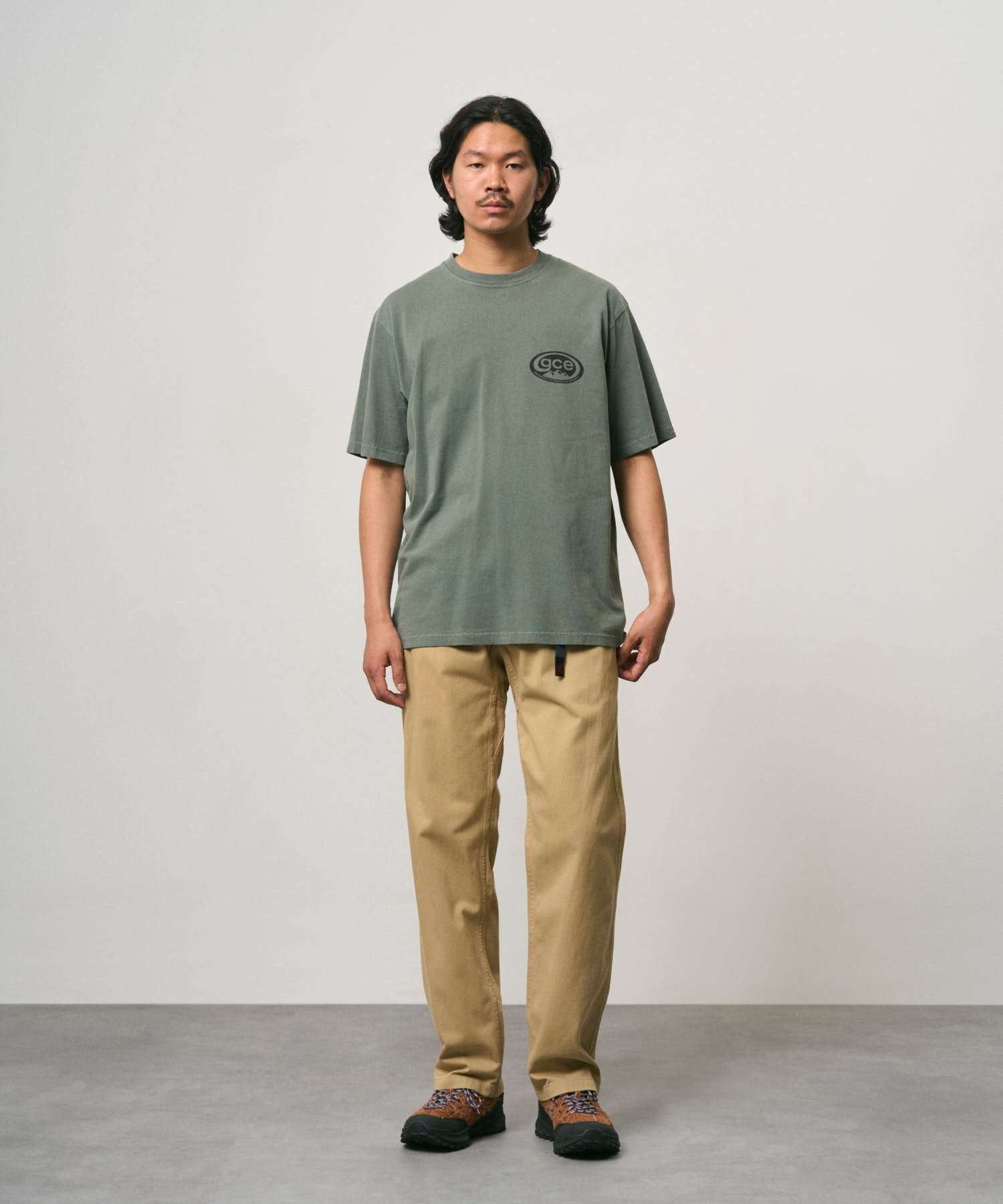Gramicci G Pant chino trousers with webbing belt and gusseted crotch for movement