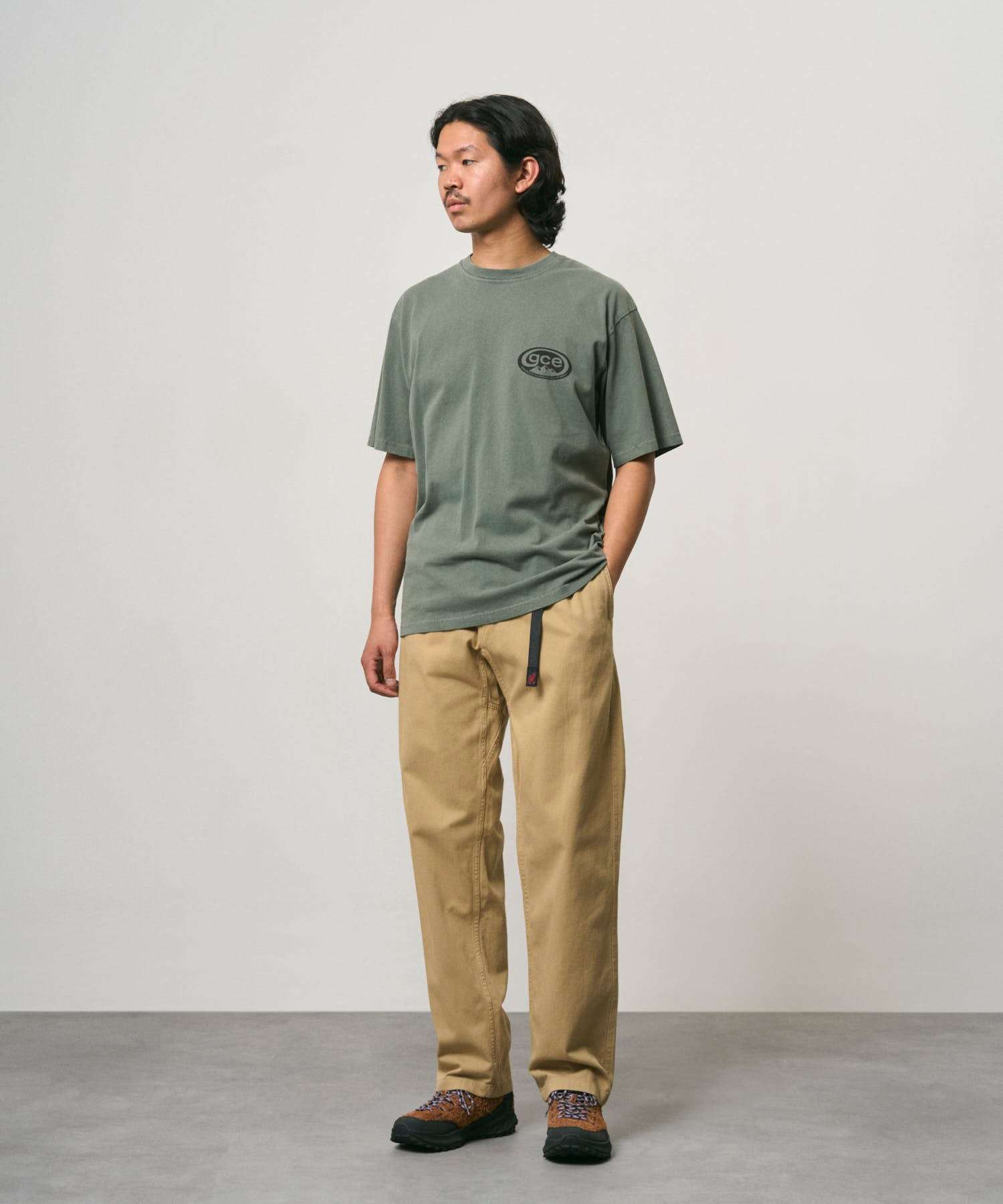 Gramicci G Pant in chino with webbing belt and gusseted crotch for mobility