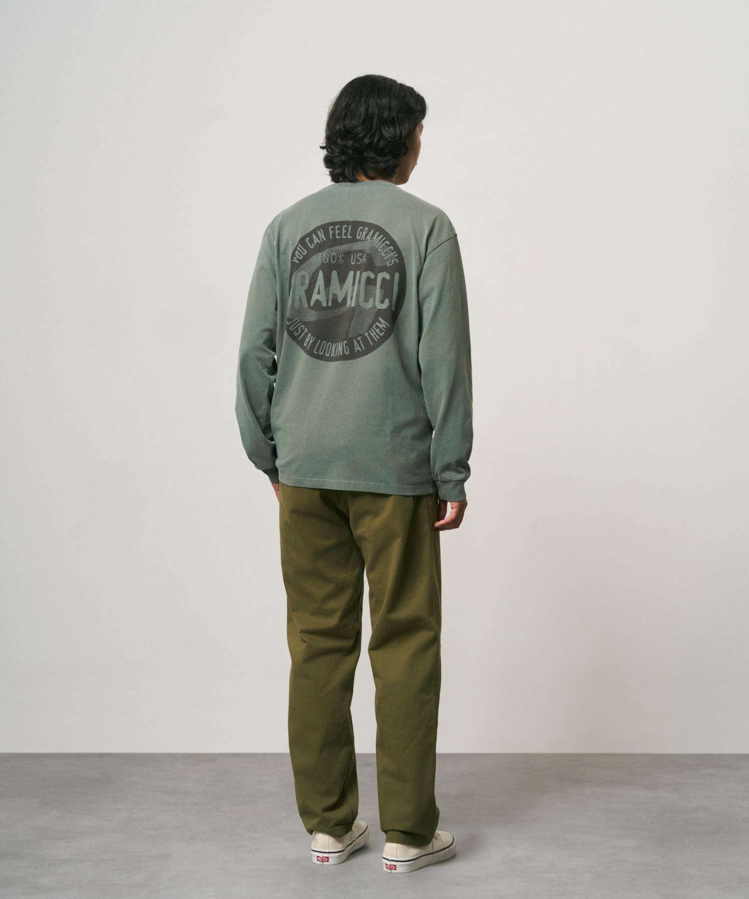 Gramicci G Pant in olive with signature webbing belt and gusseted crotch for movement