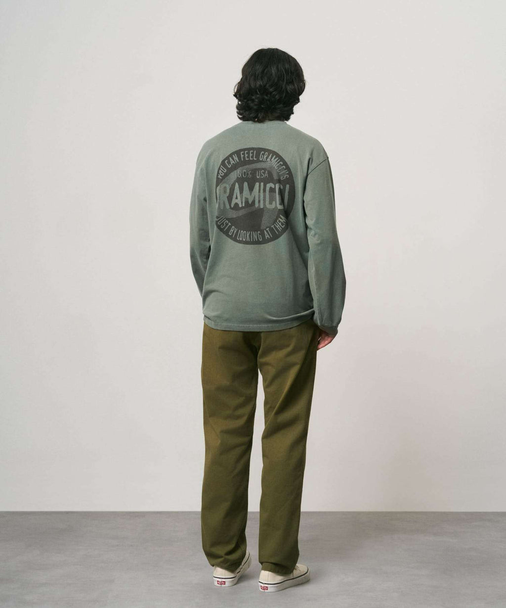 Gramicci G Pant in olive with elastic waist and webbing belt designed for movement and comfort