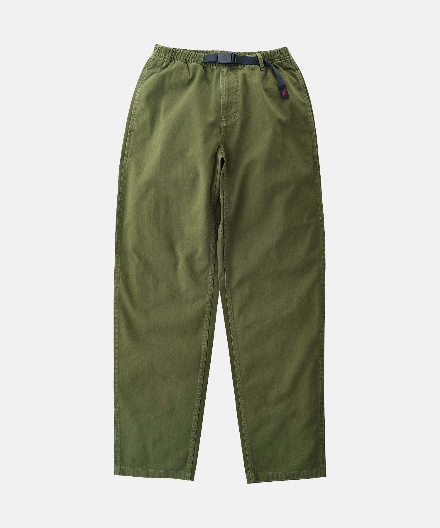 Gramicci G Pant in olive with webbing belt and gusseted crotch for flexible movement