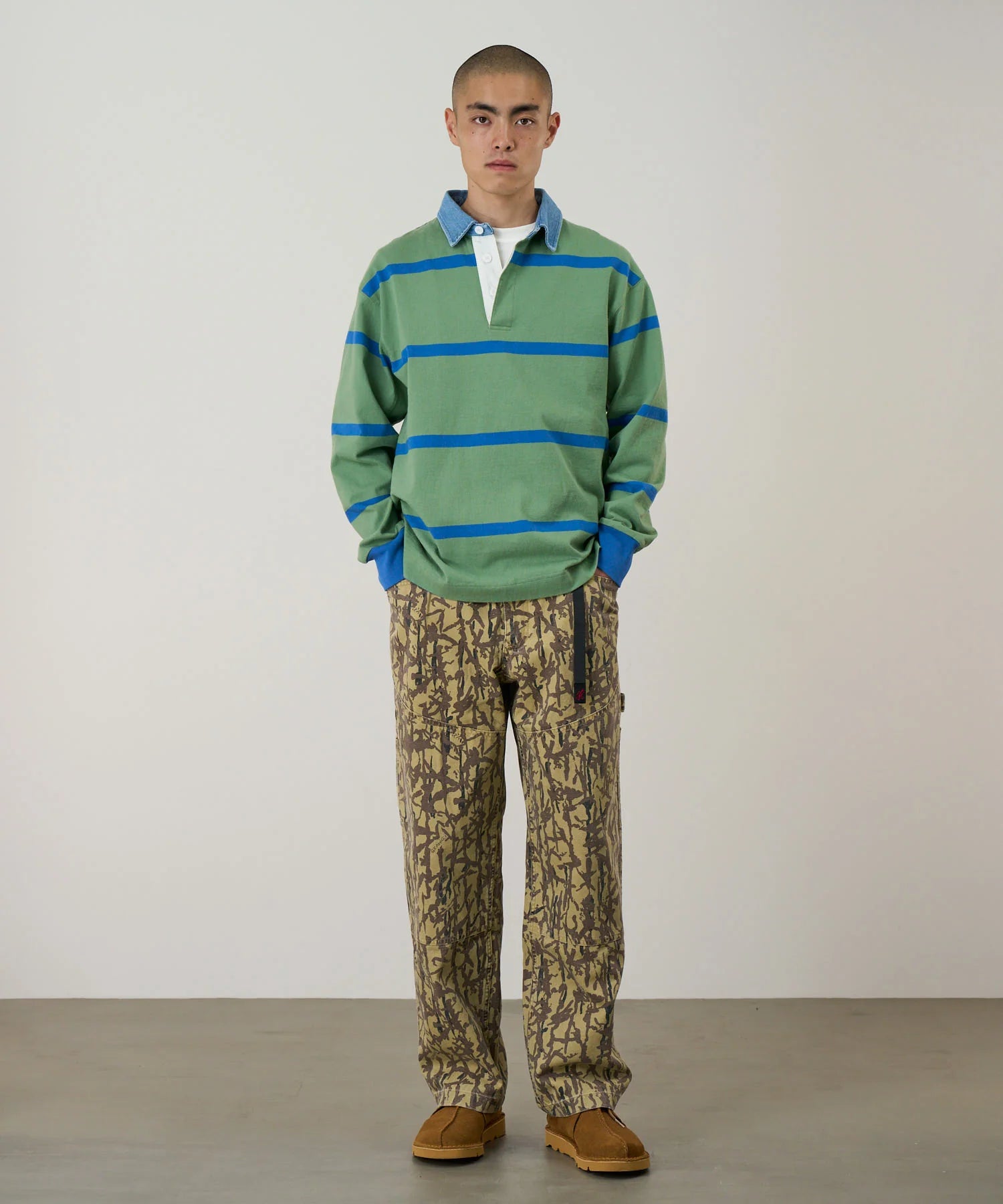 Gramicci Langdon Rugby Shirt in Olive / Blue