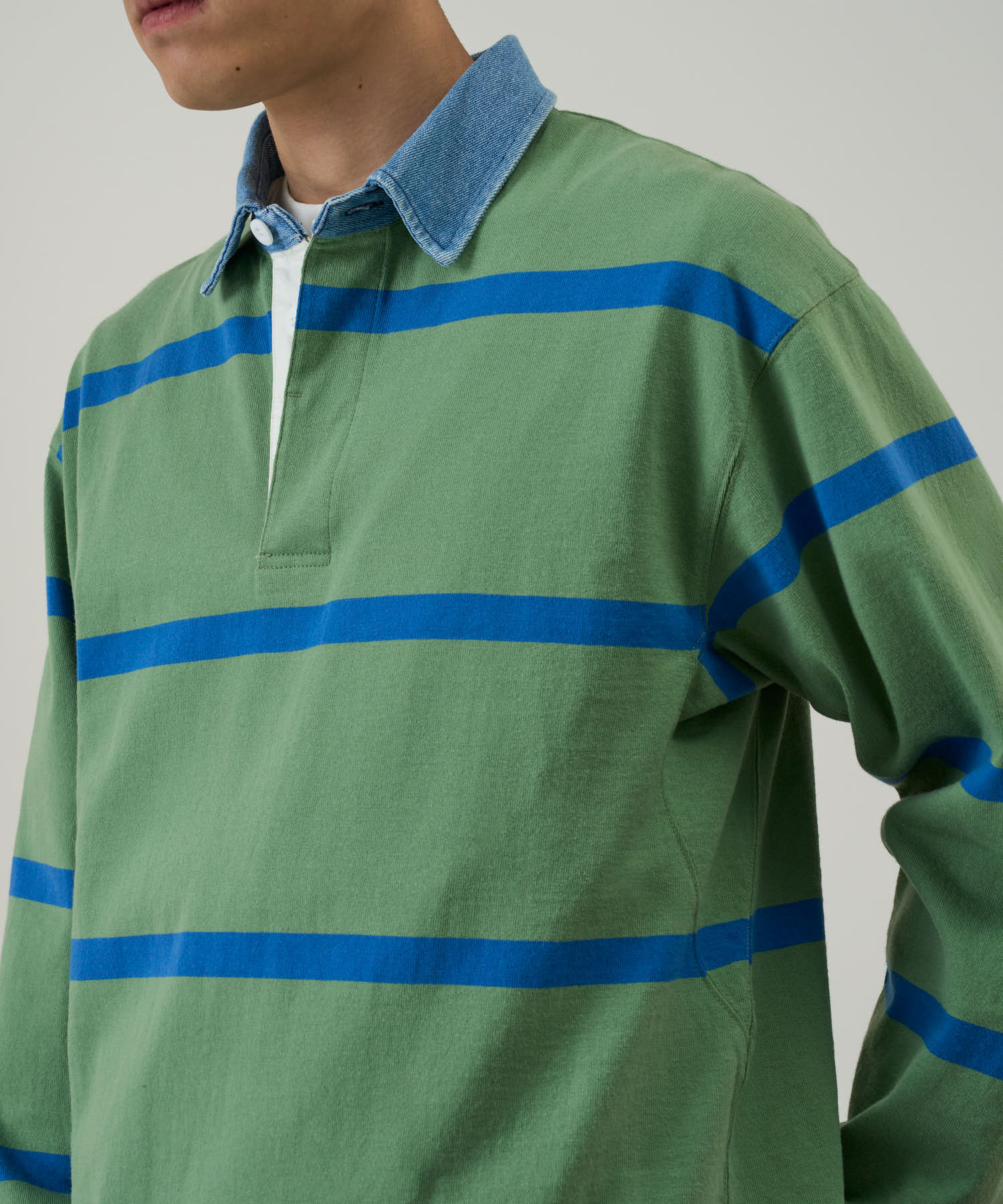 Gramicci Langdon Rugby Shirt in Olive / Blue