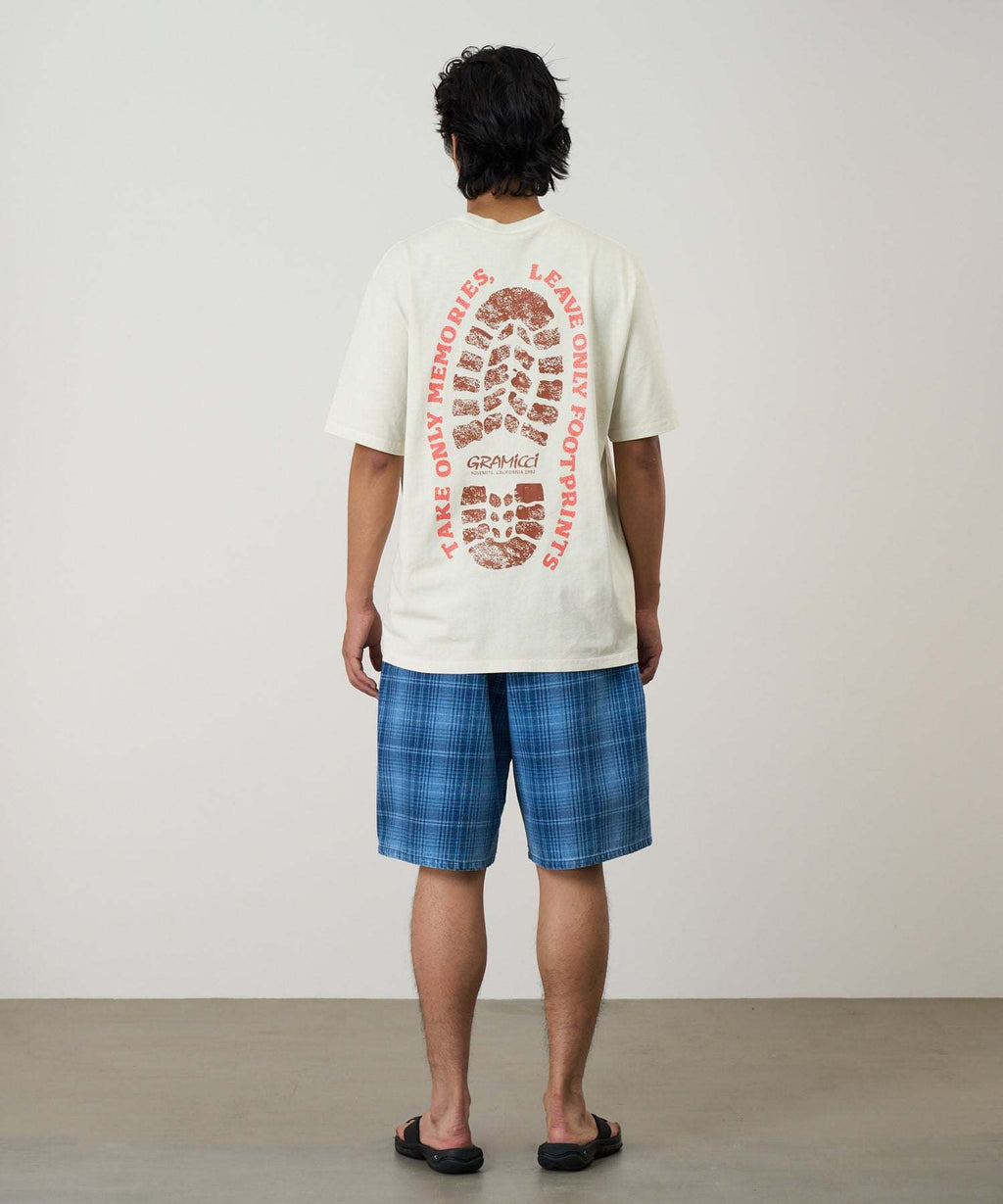 Gramicci Footprints Tee in natural pigment with heavyweight organic cotton and printed graphic
