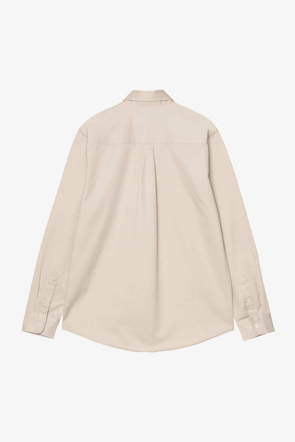 Carhartt WIP Long Sleeve Madison Shirt in Stone and White with embroidered logo and curved hem