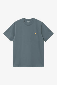 Carhartt WIP S/S Chase T-Shirt in Cozy Blue with embroidered C logo and loose fit
