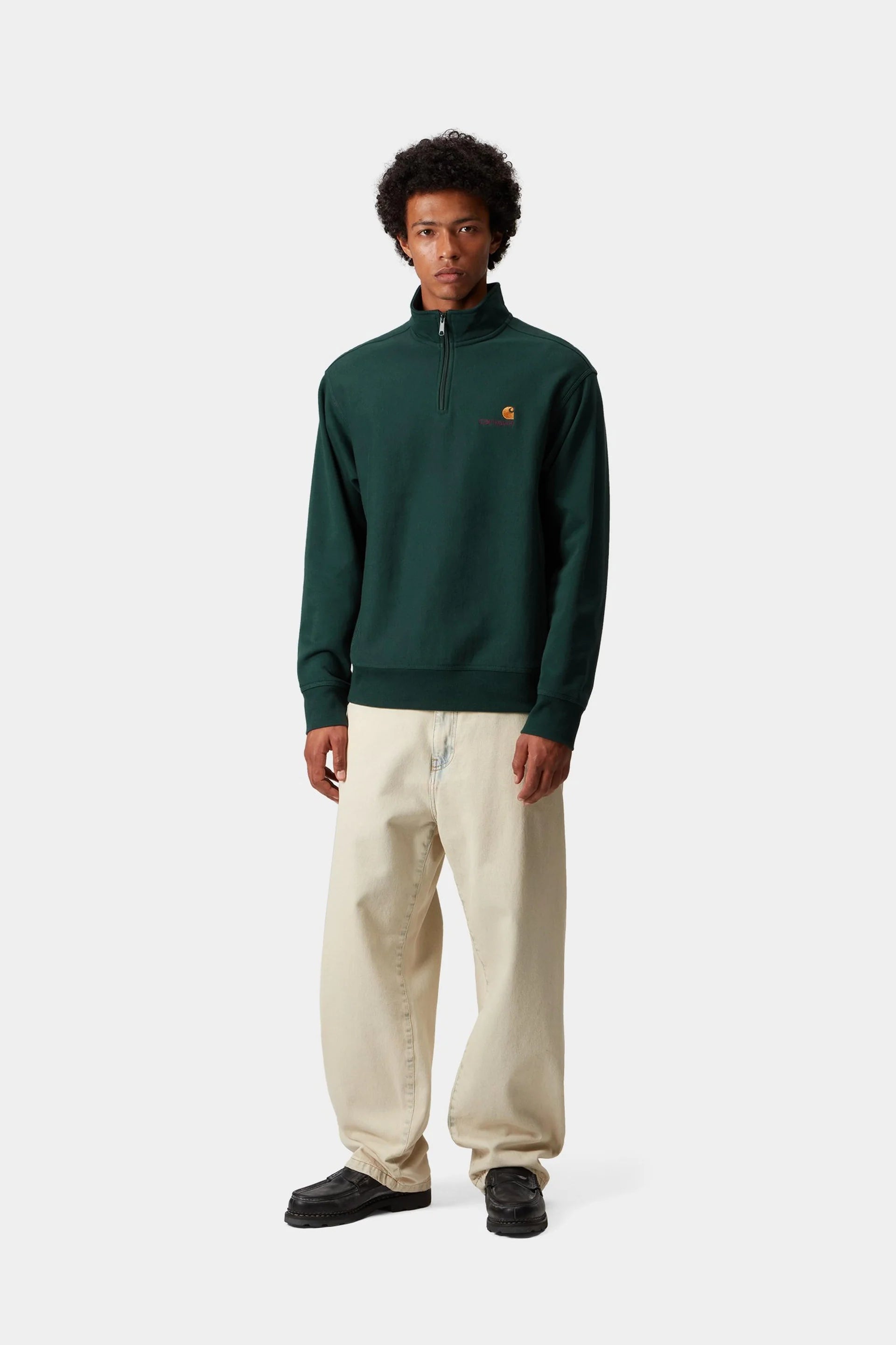 Carhartt WIP Half Zip American Script Sweat in Dark Fir