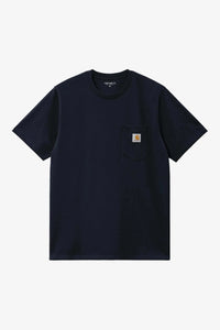 Carhartt WIP S/S Pocket T-Shirt in dark navy cotton jersey with chest pocket and woven label