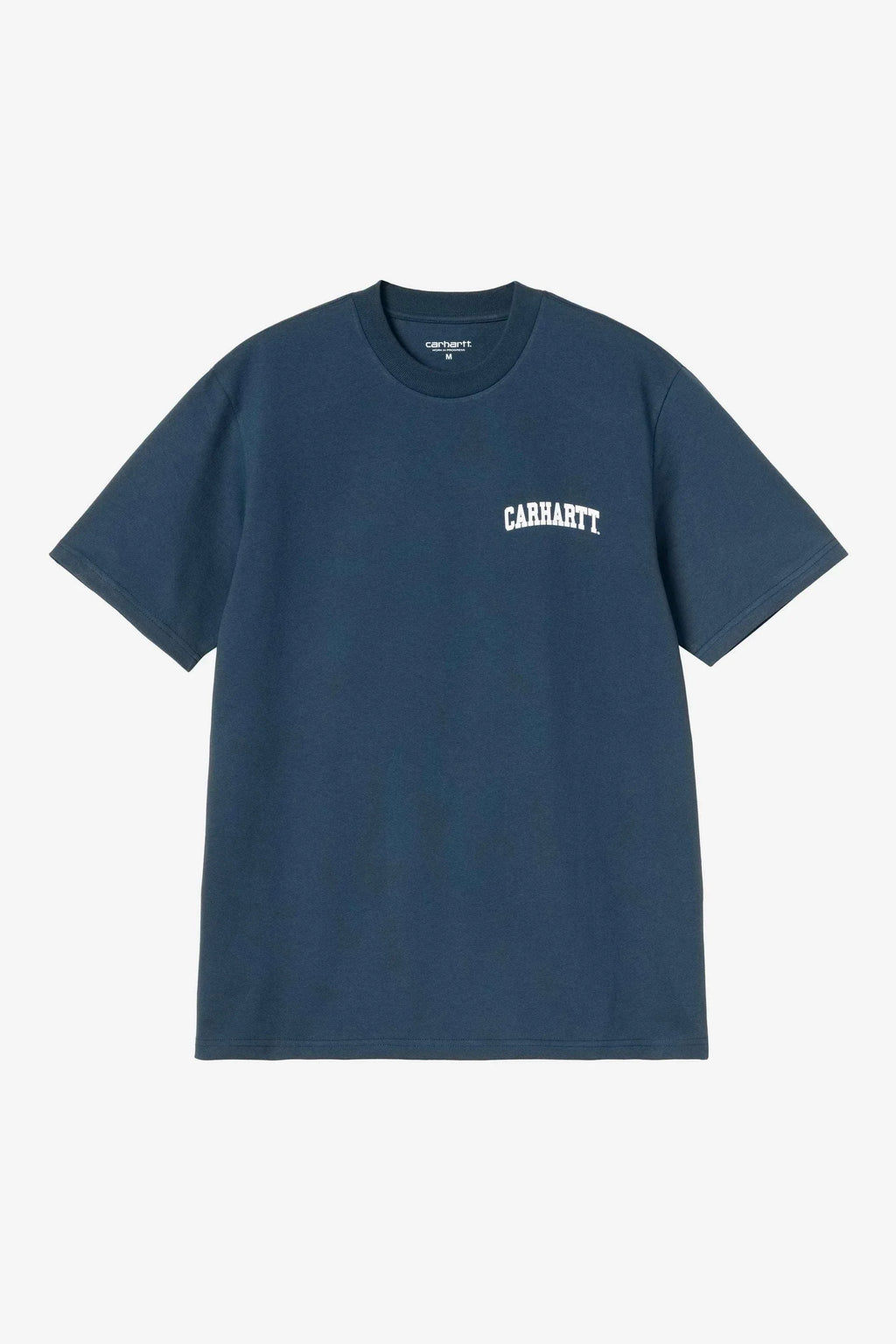Carhartt WIP S/S University Script T-Shirt in Blue River with front university script graphic print