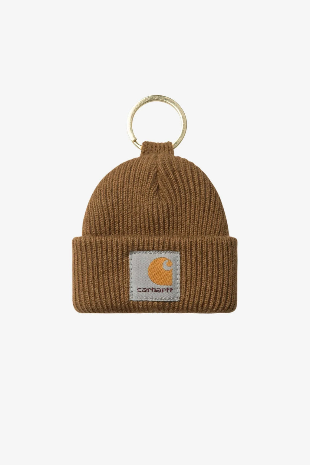 Carhartt WIP Mini Watch Hat Keychain in Hamilton Brown with rib-knit yarn and metal keyring