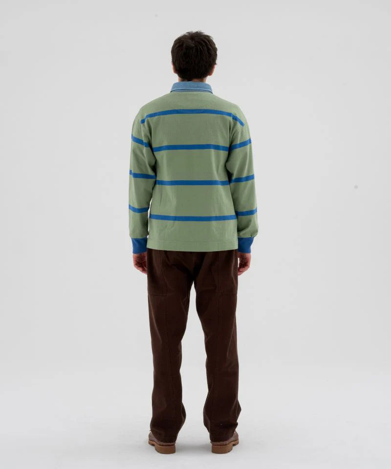 Gramicci Langdon Rugby Shirt in Olive/Blue | The Rake
