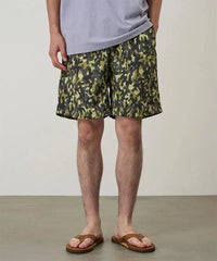 Gramicci Nylon Reef Short in olive camo with recycled nylon, water-resistant finish, elastic waist, and velcro pocket.