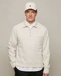 Merz B. Schwanen Authentic Fleece Quarter Zip Cotton Sweatshirt in Nature