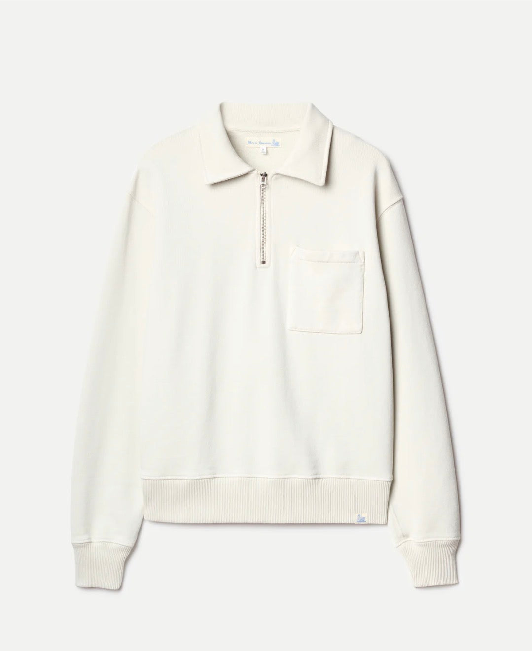 Merz B. Schwanen Authentic Fleece Quarter Zip Cotton Sweatshirt in Nature