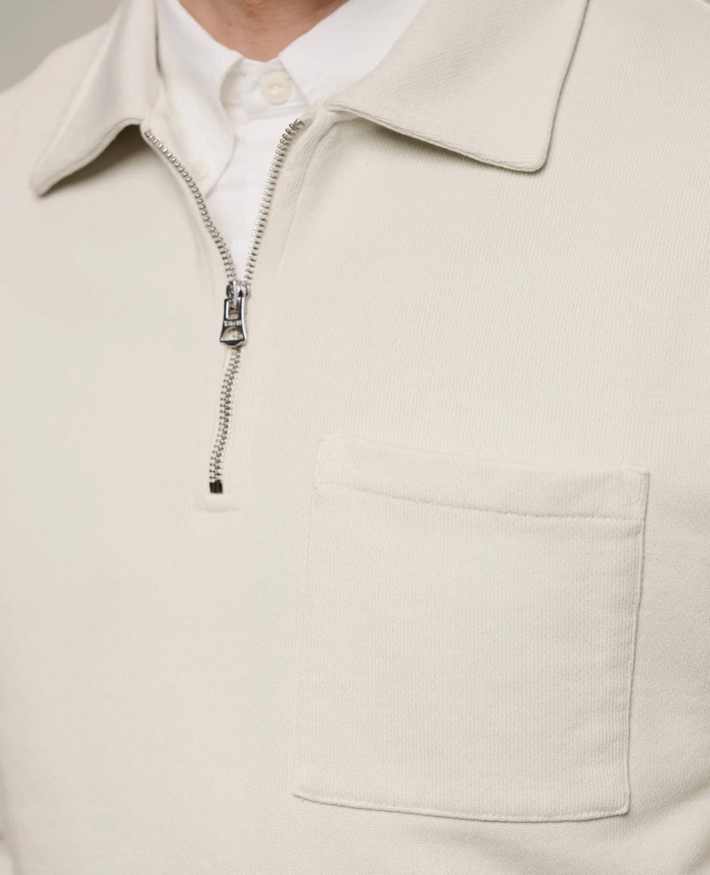 Merz B. Schwanen Authentic Fleece Quarter Zip Cotton Sweatshirt in Nature