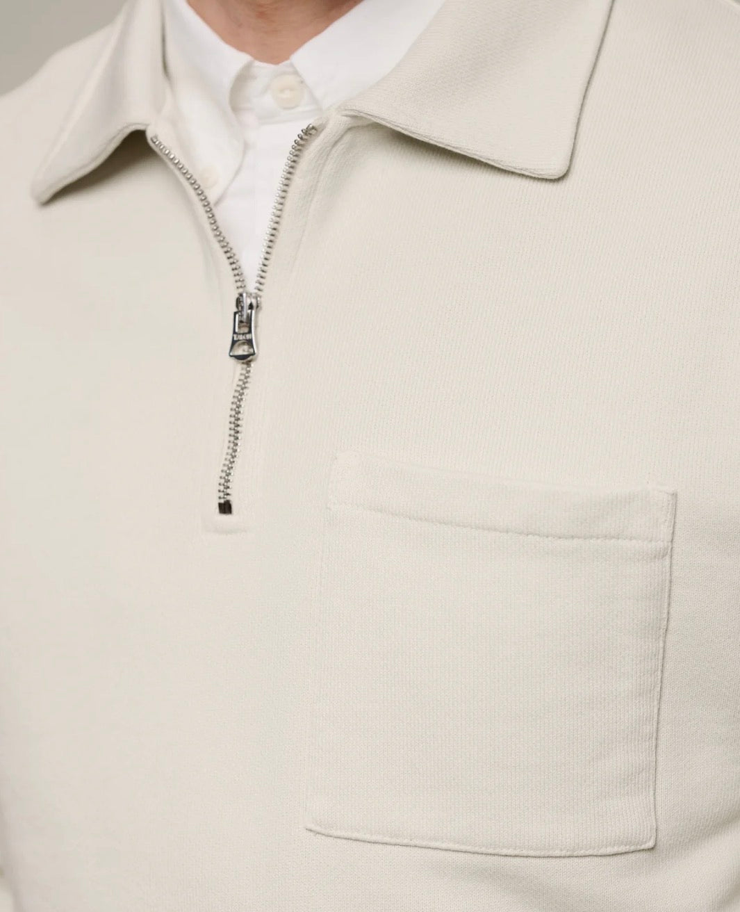 Merz B. Schwanen Authentic Fleece Quarter Zip Cotton Sweatshirt in Nature