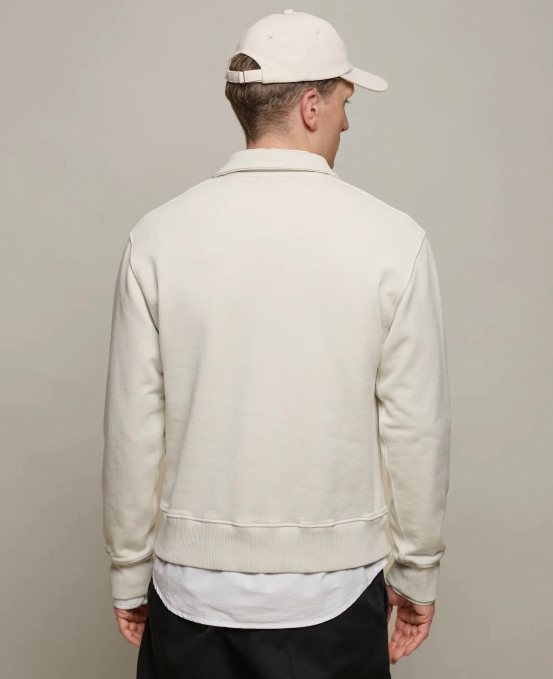 Merz B. Schwanen Authentic Fleece Quarter Zip Cotton Sweatshirt in Nature
