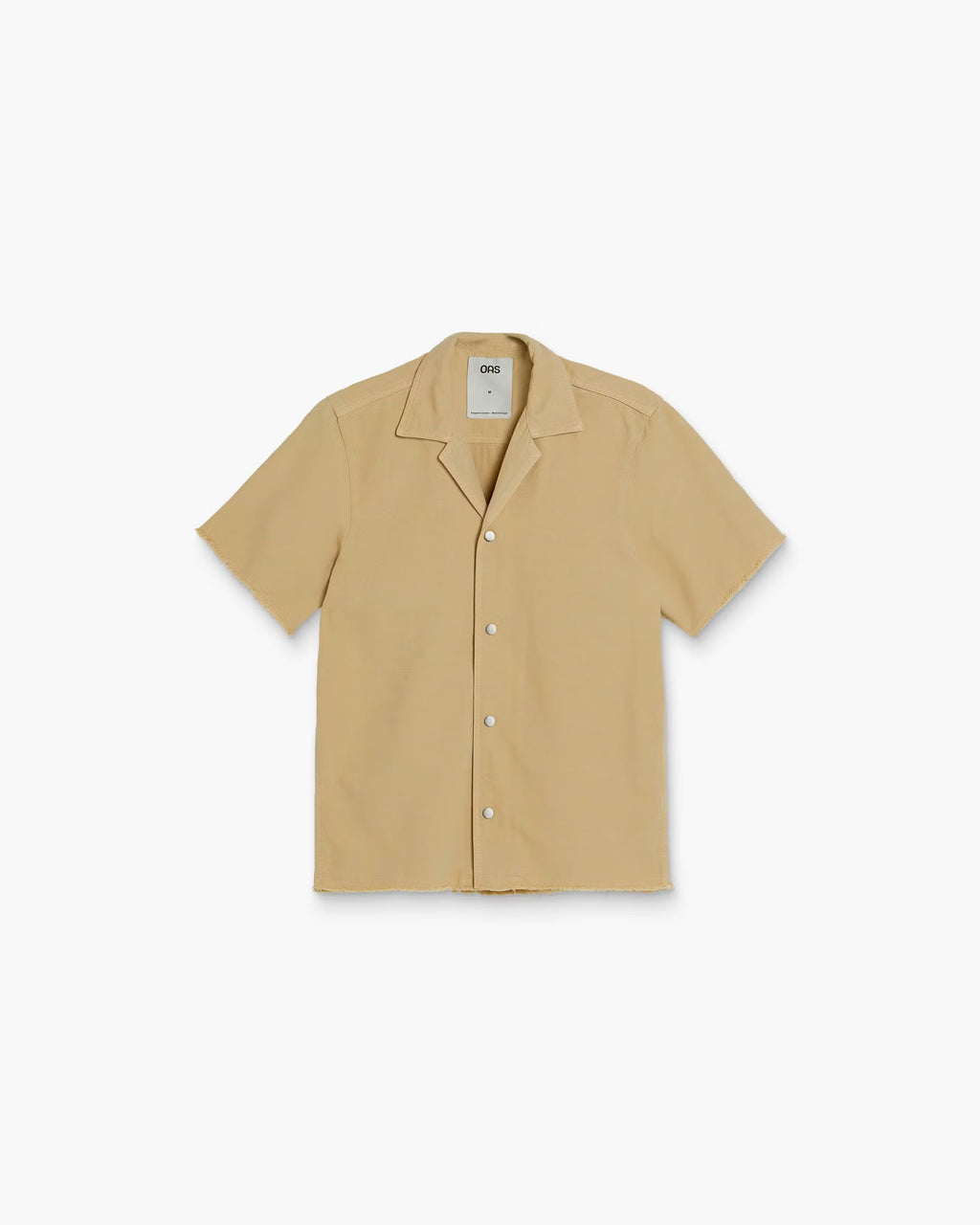 OAS Latte Bodega cotton linen canvas shirt with resort collar and boxy sleeves in muted latte tone