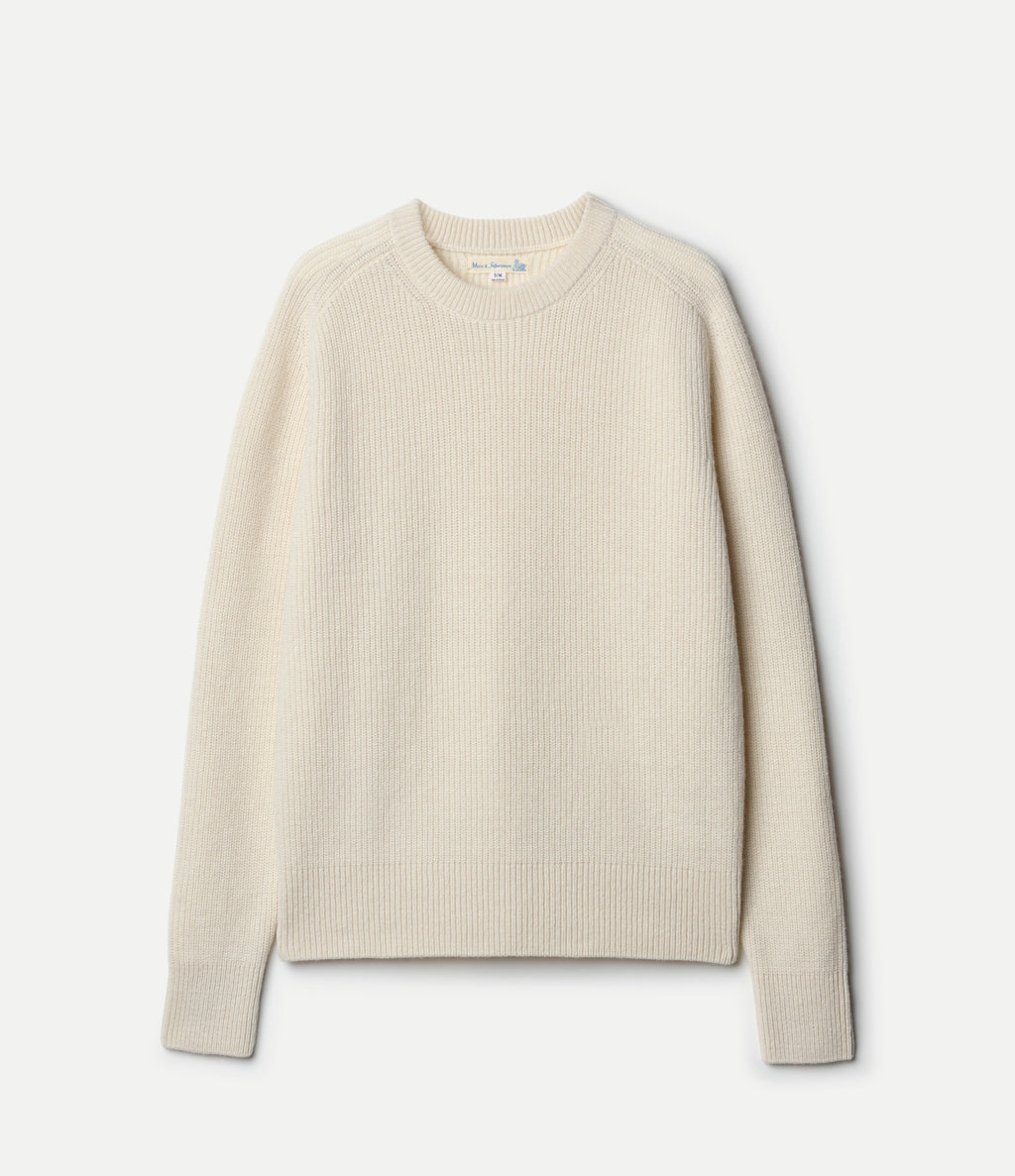 Merz B. Schwanen Men's Ribbed Merino Cashmere Raglan Sweater in Natural