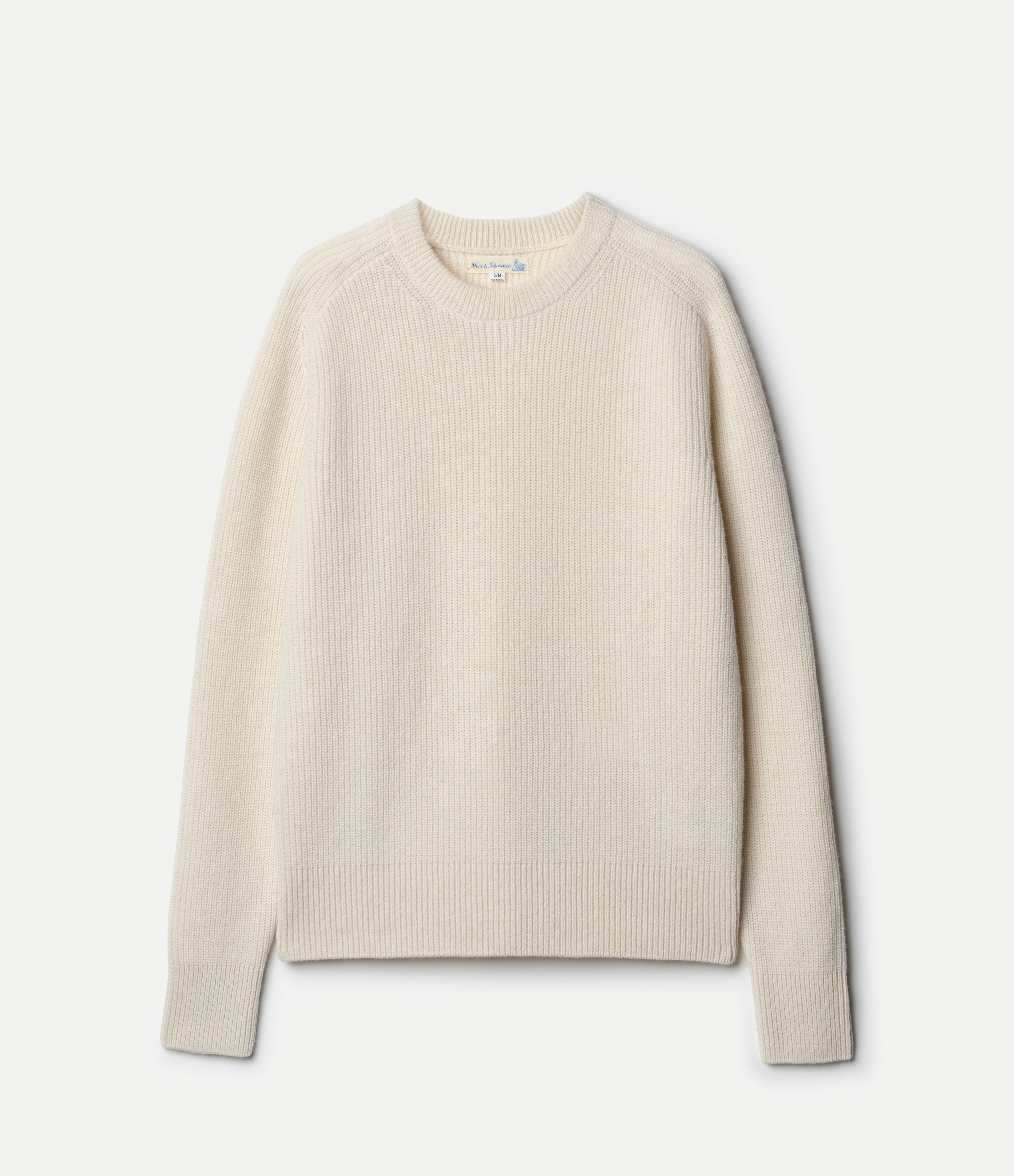 Merz B. Schwanen Men's Ribbed Merino Cashmere Raglan Sweater in Natural