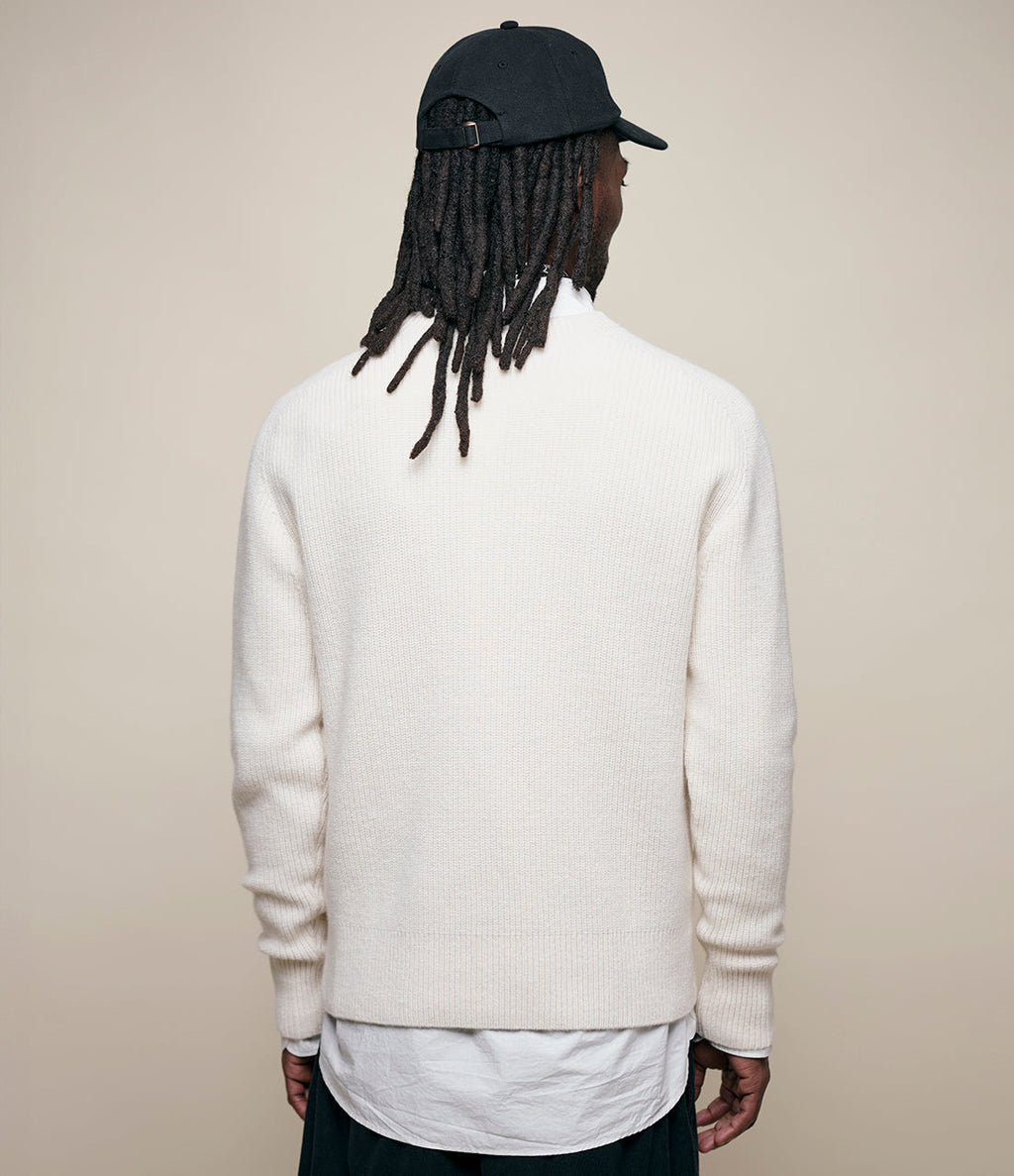 Merz B. Schwanen Men's Ribbed Merino Cashmere Raglan Sweater in Natural