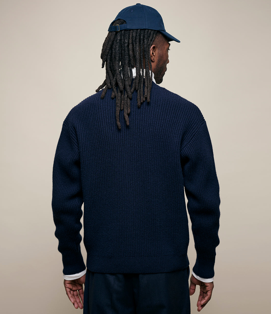 Merz B. Schwanen Men's Ribbed Merino Cashmere Cardigan in Navy