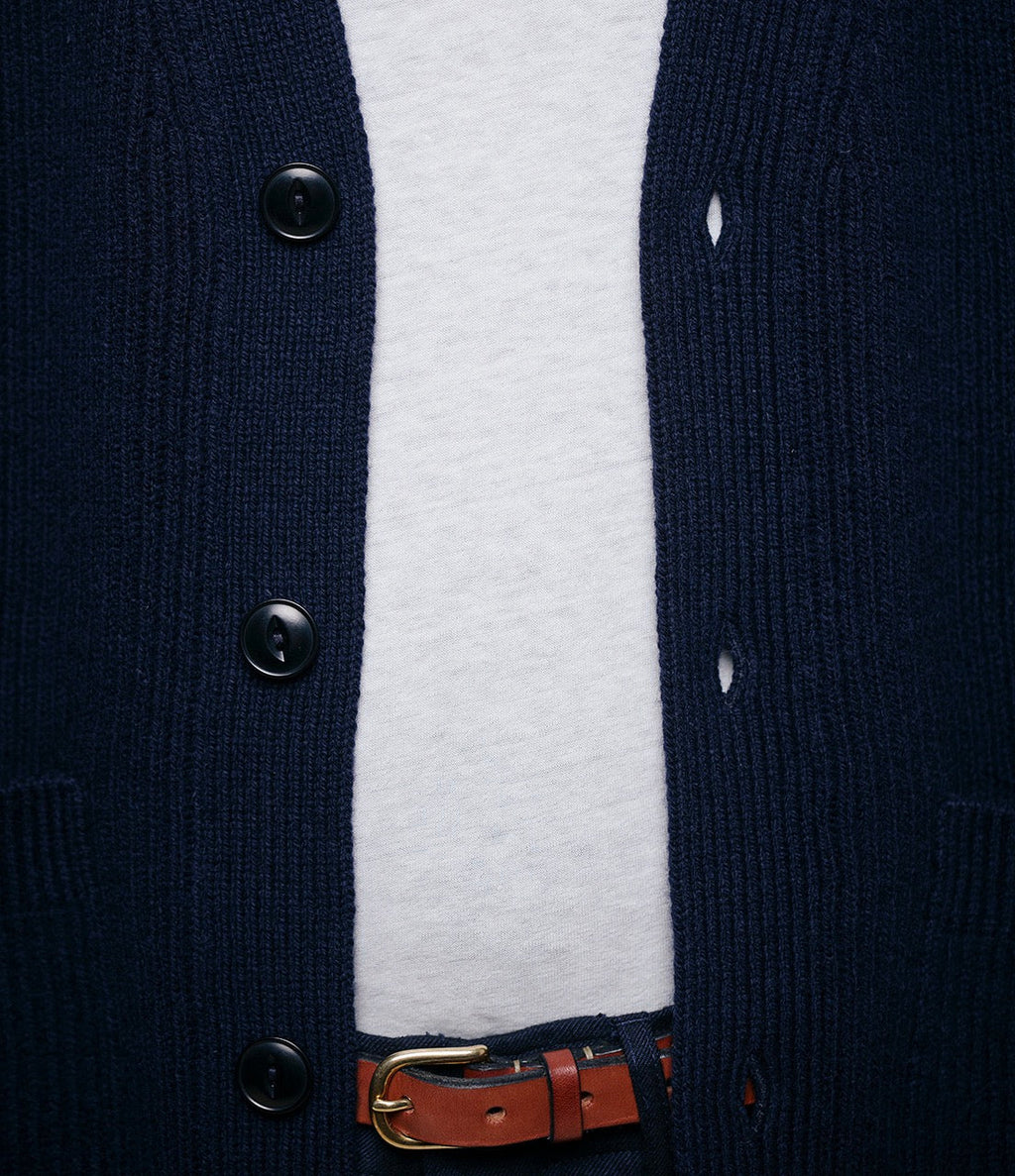 Merz B. Schwanen Men's Ribbed Merino Cashmere Cardigan in Navy