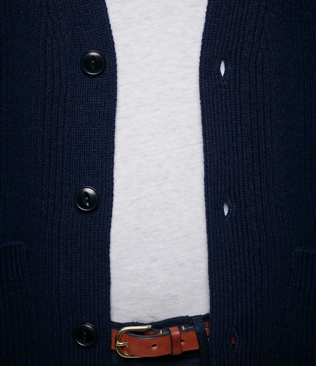 Merz B. Schwanen Men's Ribbed Merino Cashmere Cardigan in Navy