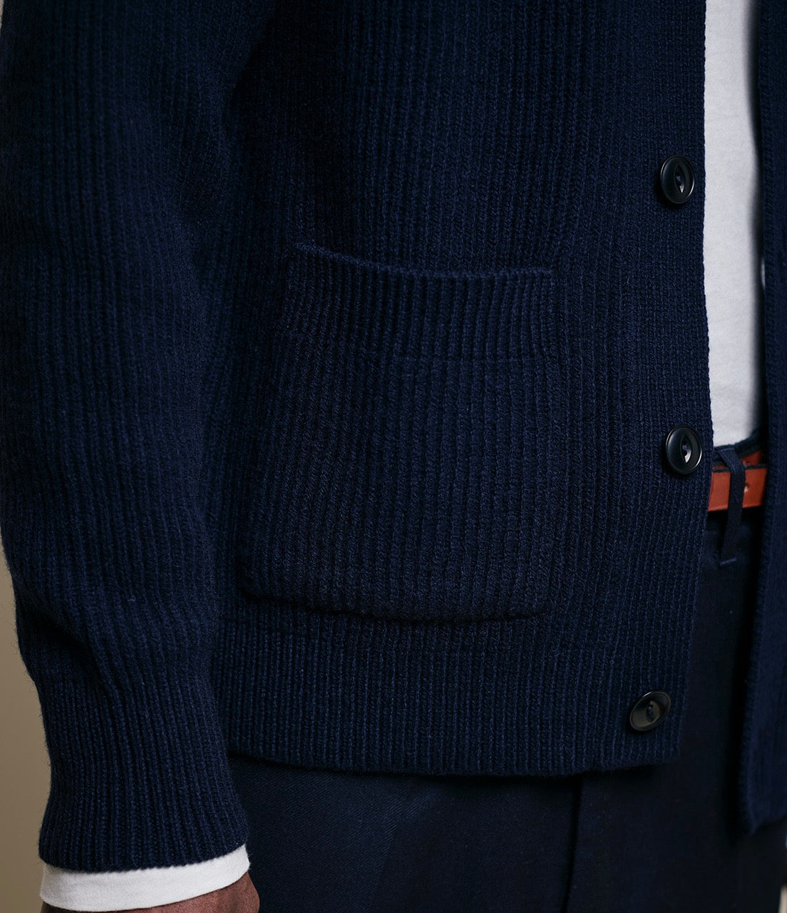 Merz B. Schwanen Men's Ribbed Merino Cashmere Cardigan in Navy