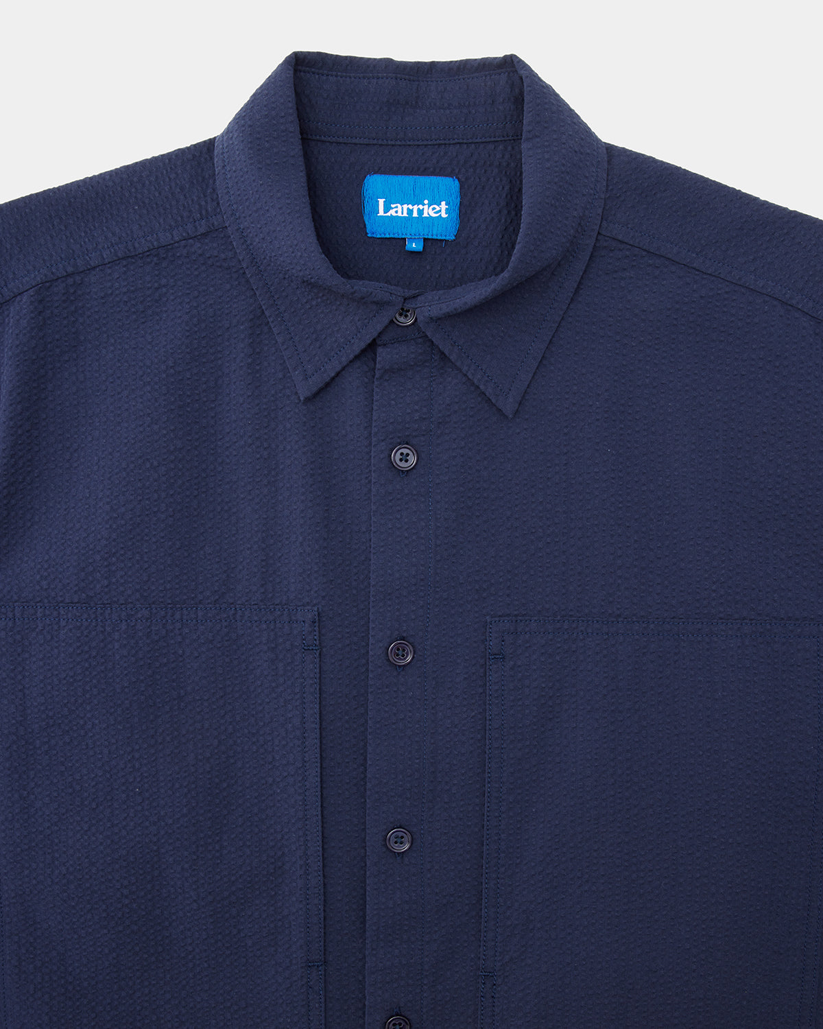Larriet Cliff Short Sleeve Shirt in Navy Seersucker
