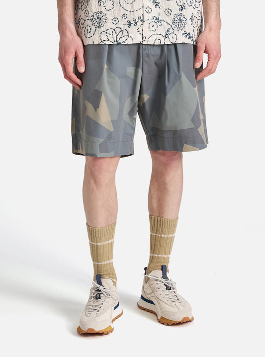 master-piece x Universal Works Pleated Track Short in Blue Camo Printed Recycled Polytech