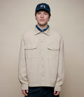 Merz b. Schwanen Worker's Cotton Twill Long Sleeve Shirt in Light Khaki