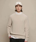 Merz B. Schwanen Men's sand ribbed organic cotton knit pullover with raglan sleeves and crew neck