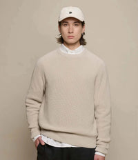Merz B. Schwanen Men's sand ribbed organic cotton knit pullover with raglan sleeves and crew neck