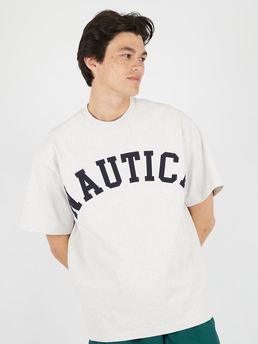 Nautica Japan Arch Logo Piece Dyed Tee in Light Gray