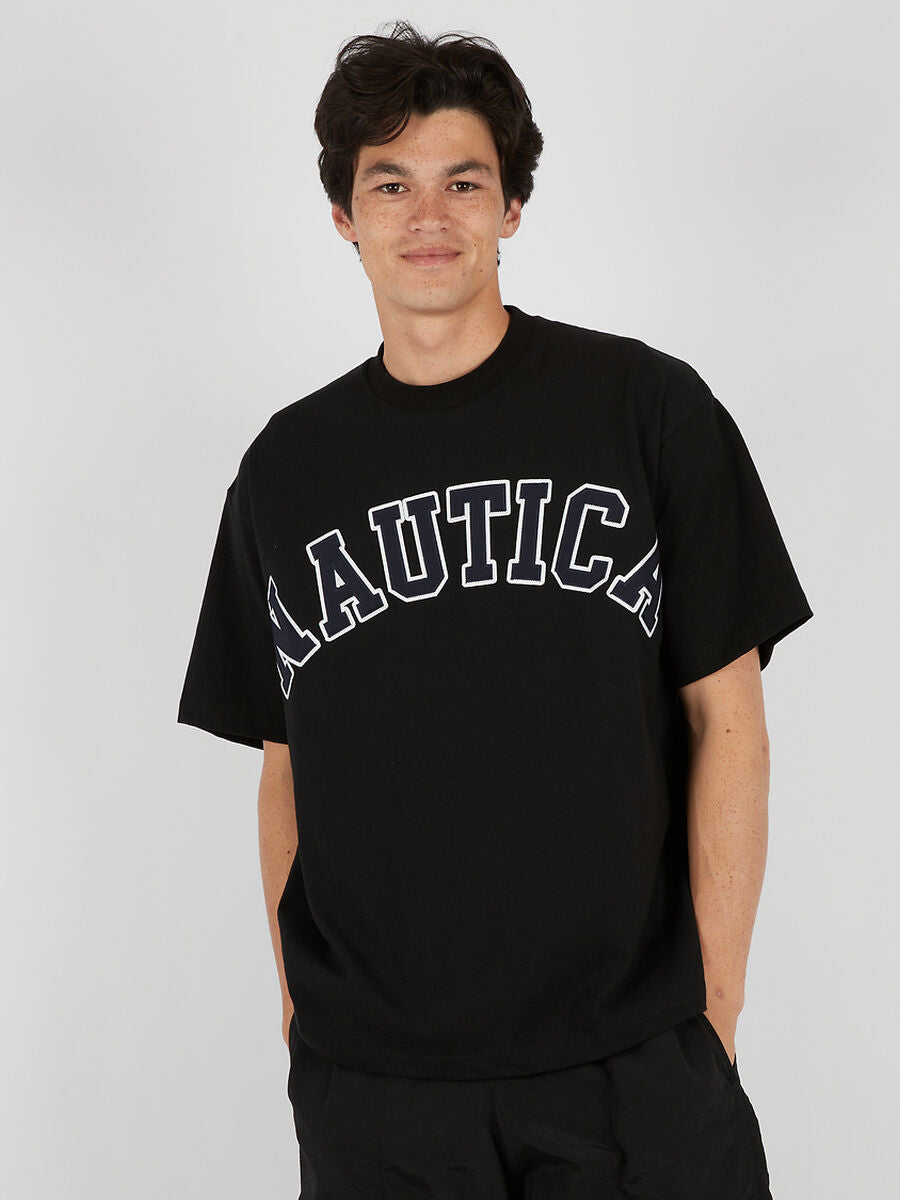 Nautica Japan Arch Logo Piece Dyed Tee in Black