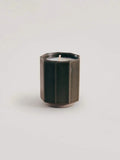 Green Onji Handmade Japanese ceramic candle with geometric shape and earthy brown glaze
