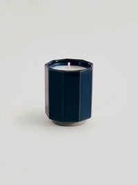 Blue Onji Handmade Japanese ceramic candle with geometric shape and earthy brown glaze