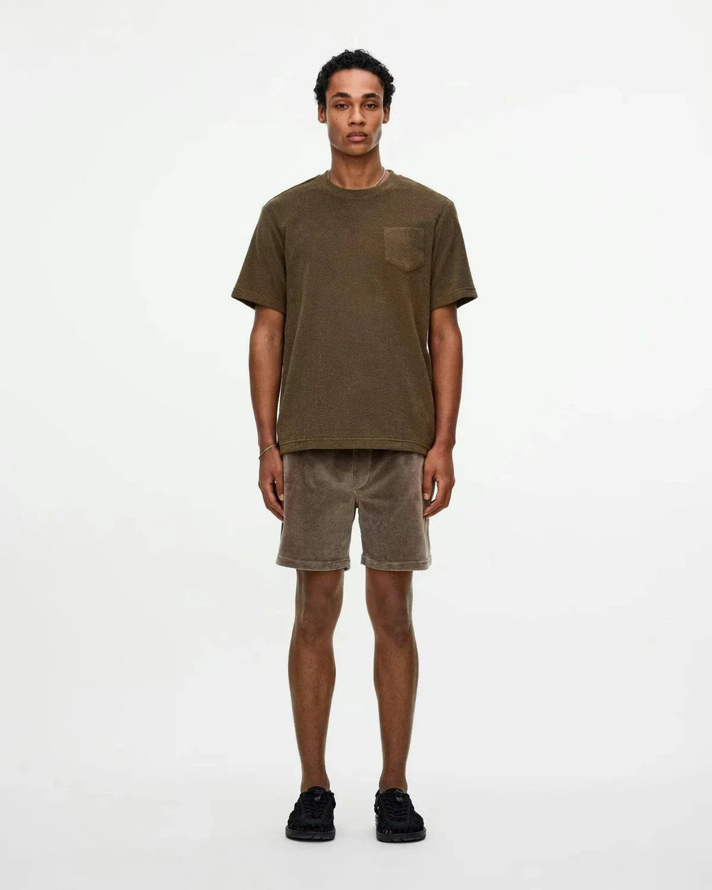 OAS Pine Terry Tee deep forest green cotton terry fabric crew neck short sleeves