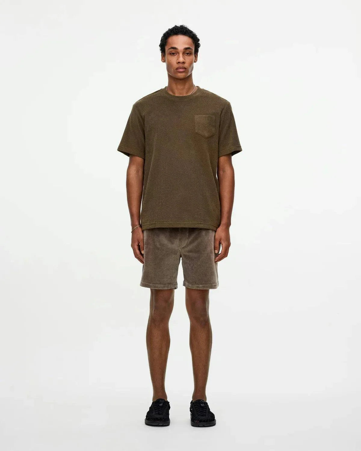 OAS Pine Terry Tee deep forest green cotton terry fabric crew neck short sleeves