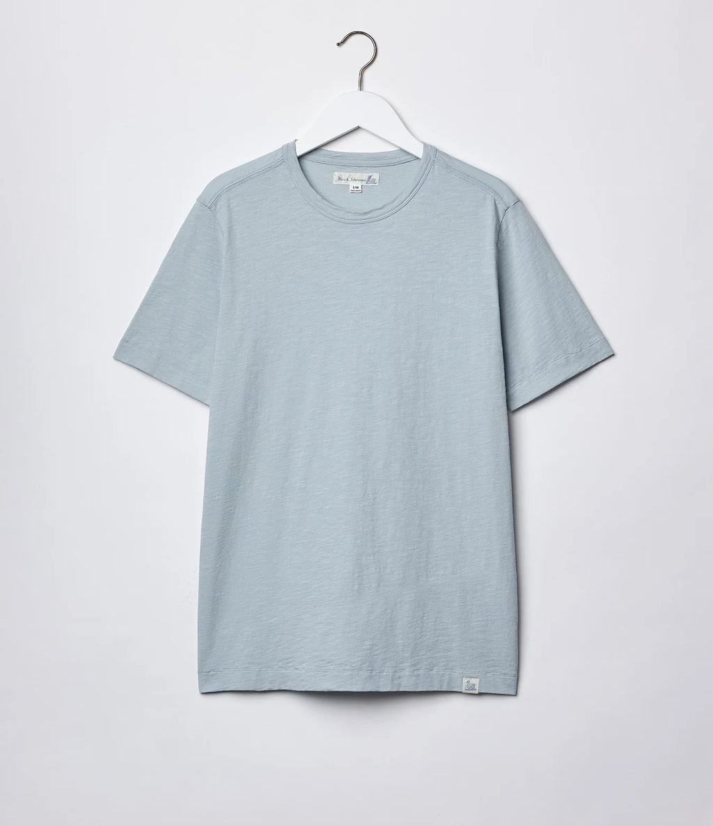 Merz b. Schwanen SCT04 Unisex Pima Slub Cotton Tee in Ice Blue