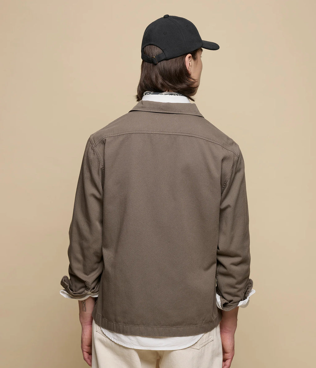 Merz b. Schwanen Worker's Cotton Twill Long Sleeve Shirt in Grain