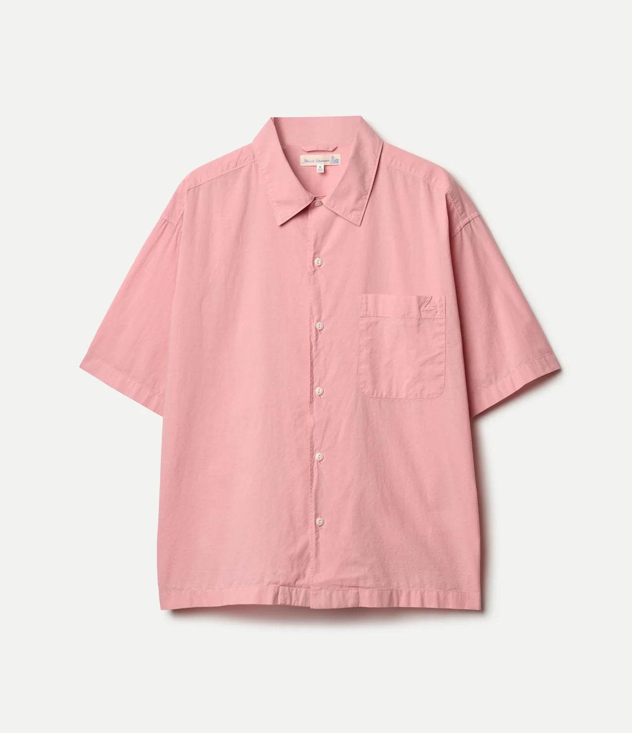 Merz b. Schwanen Lightweight Cotton Poplin Short Sleeve Shirt in Sunset Pink