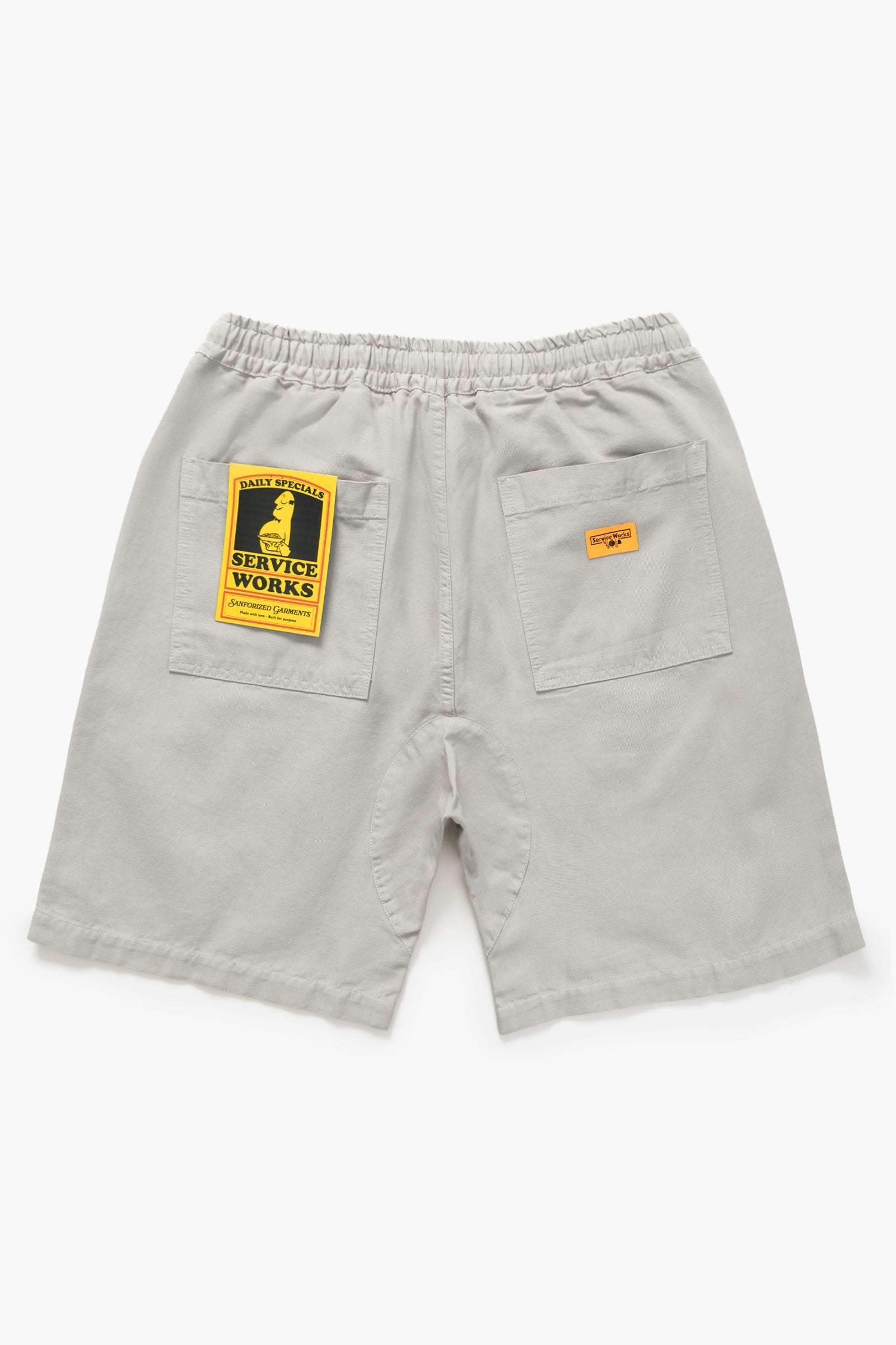 Service Works Classic Chef Shorts in stone color with elasticated waist and fatigue pockets