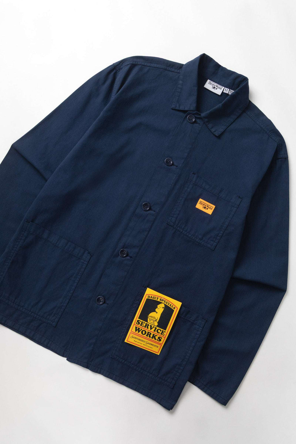 Service Works Canvas Chore Shirt in dark navy organic cotton canvas with button front and patch pockets
