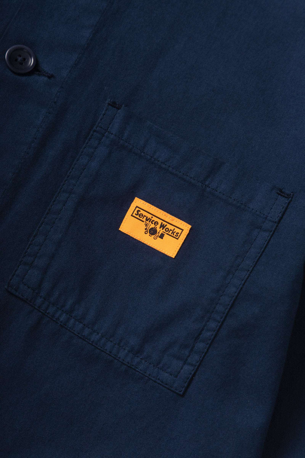 Service Works Canvas Chore Shirt in dark navy organic cotton with patch pockets and button front closure