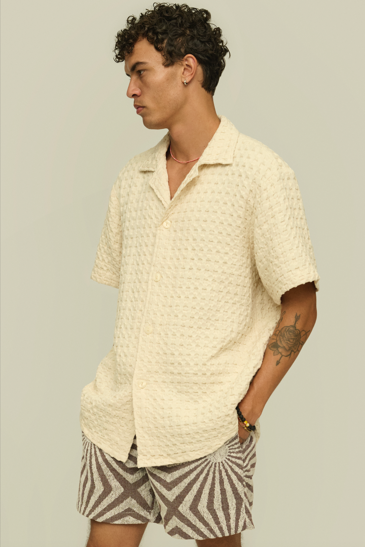 OAS Ecru Cuba Waffle Shirt